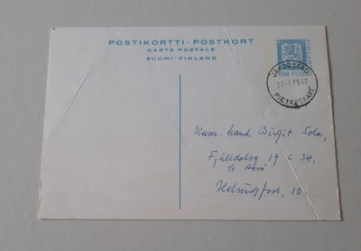 0.60mk Ehiökirjekortti, Pietarsaari 23.1.75