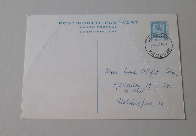0.60mk Ehiökirjekortti, Pietarsaari 23.1.75