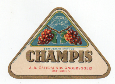 Etiketti CHAMPIS  Östersunds Ångbryger.