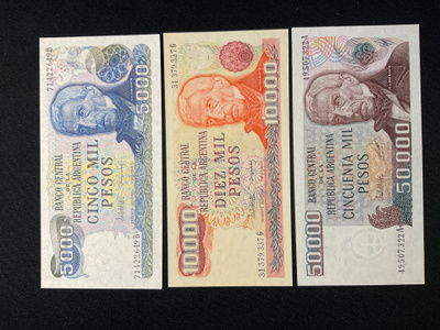 Banknotes Argentina 3 kpl Pesos