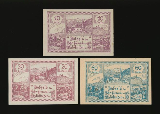 Itävalta Notgeld 10, 20, 60 Heller, Waldkirchen 1920a