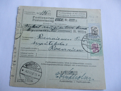1928 Muurola postiosoitus Rovaniemelle
