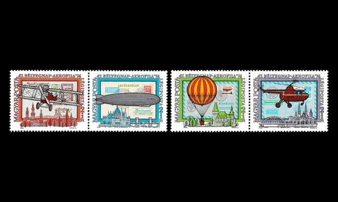 Unkari 2986-9p ** Lentopostimerkkinäyttely (1974)