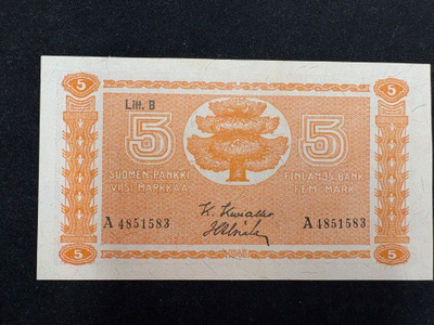 5 markkaa 1945 Litt. B