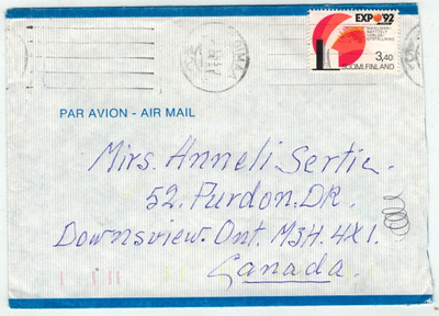 1992 EXPO92 kirje Kanadaan