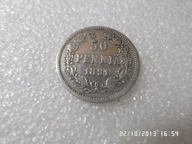 50  penniä  1891  hopeaa kl 7