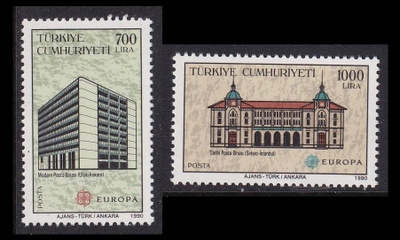 Turkki 2886-7 ** Europa postirakennuksia (1990)