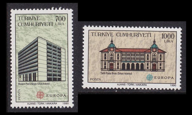 Turkki 2886-7 ** Europa postirakennuksia (1990)