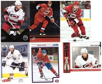 6 x ERIK COLE Hurricanes, Oilers, Canadiens