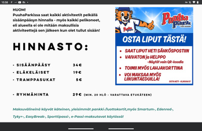 Puuhapark päiväliput 4:lle hlö:lle