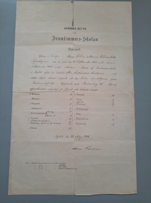 Savonlinna Nyslot todistus v-1886 Fruntimmers-skolan