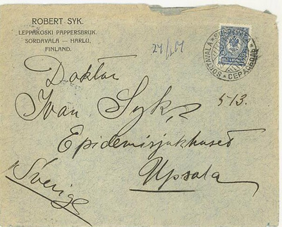 Sortavala 1914 10kop kirje Ruotsiin