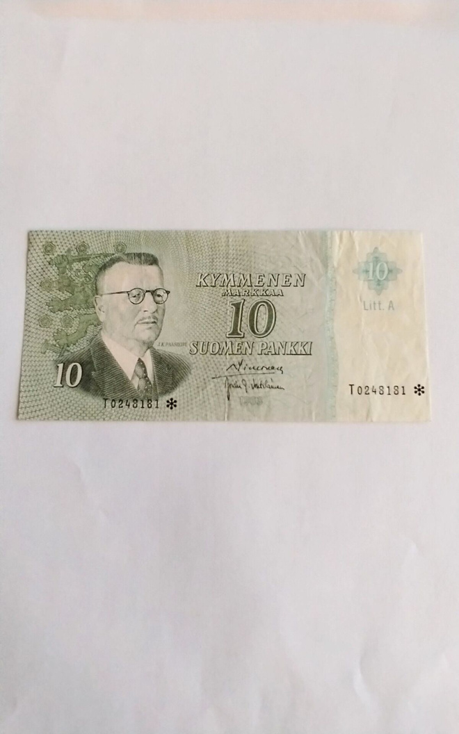 10 markan tähti seteli 1963 vuodelta Litt.A T sarjaa