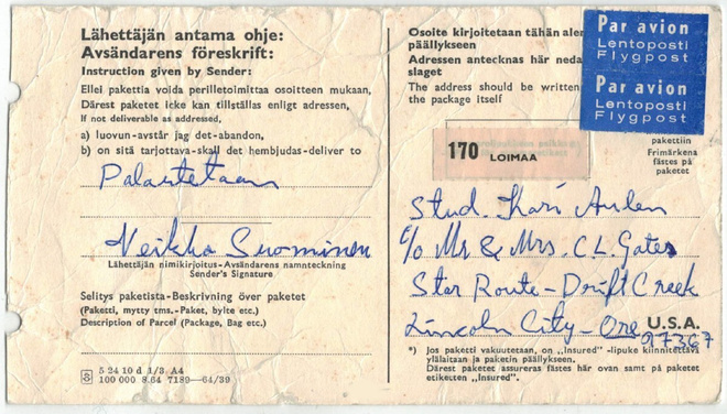 1966 ulk.paketin tulliluettelo