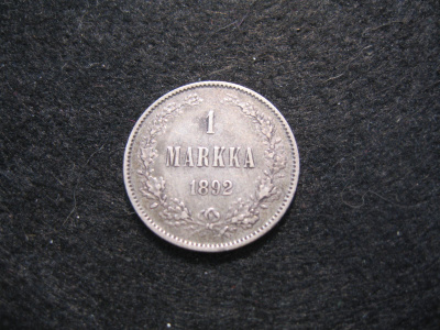 1 markka 1892 - hopeaa