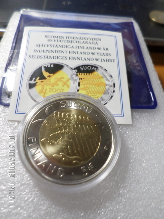 5 Euroa Suomen itsenäisyyden 90-vuotisjuhlaraha    2007