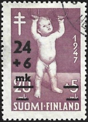 1948 Tuberkuloosi lisäpainama 24 + 6 mk leimattu LaPe 355 I
