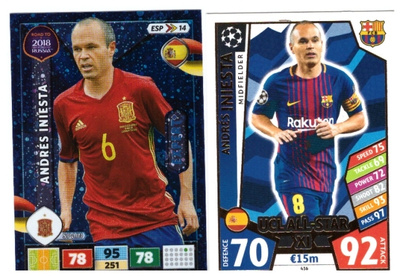 2 x ANDRÉS INIESTA Espanja, Barcelona, Jalkapallo Kortteja