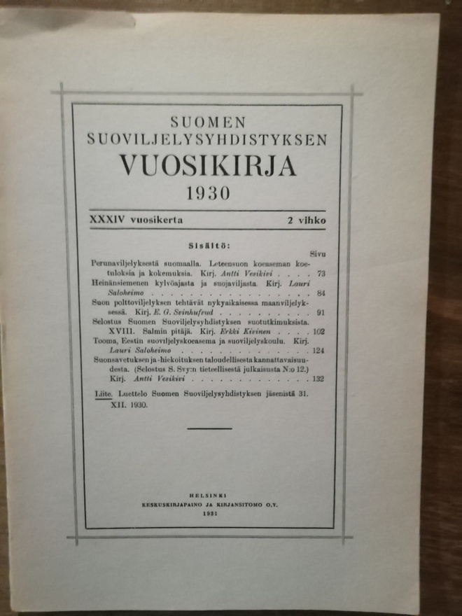 Suomen suoviljelysyhdistyksen vuosikirja 1930
