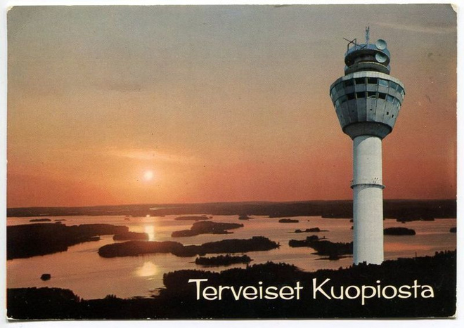 Kuopio Puijo torneineen, auringonlasku 1970-luku