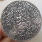 VANHA Leimasin SInetti Peru 1 Sol 1885 Hopeakolikko - pikkukuva 2