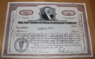 Rautatie New York Central Railroad Company 1963 osakekirja