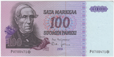 100 Markkaa 1976 A-sarjaa tähdellä, kl.8
