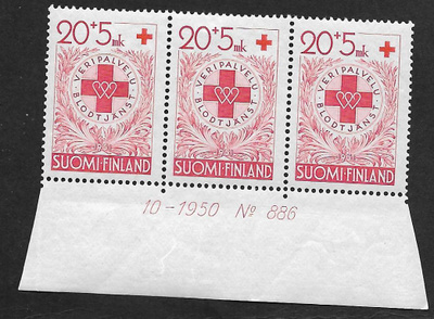 Punainen risti 195120+5mk (LAPE 3x394) ** numerorivilö