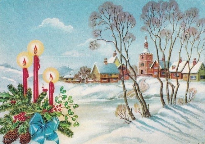 Talvinen kirkonkylä ja kynttilät -73