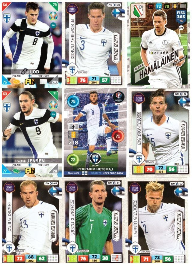 9 x HUUHKAJAT Jalkapallo Kortteja