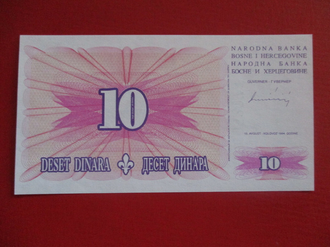 BOSNIA HERTZEGOVINA 10 DINARA 1994 P-41a UNC  (K15-S46)