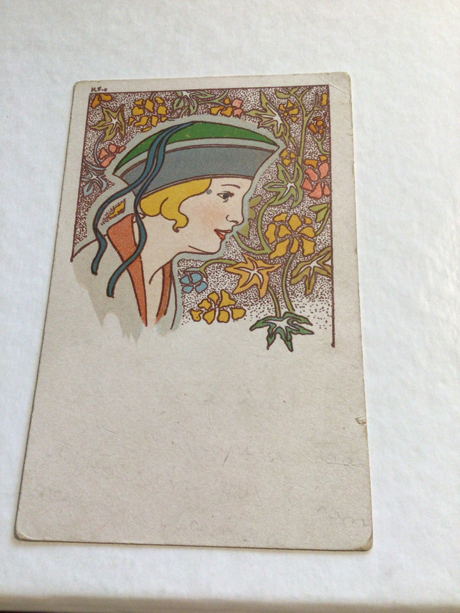 Art Nouveau tyylinen postikortti
