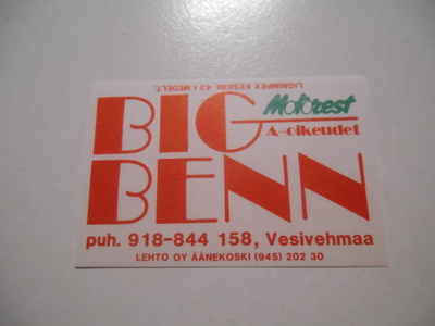 TT Etiketti Motorest Big Benn Vesivehmaa