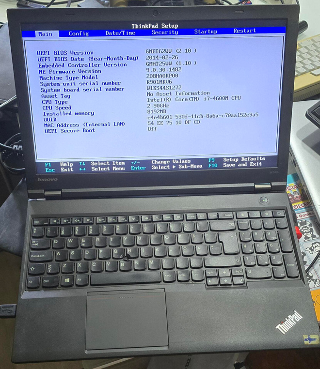 Lenovo W540, i7-4600, 8Gb, ei hd, näppis ei toimi