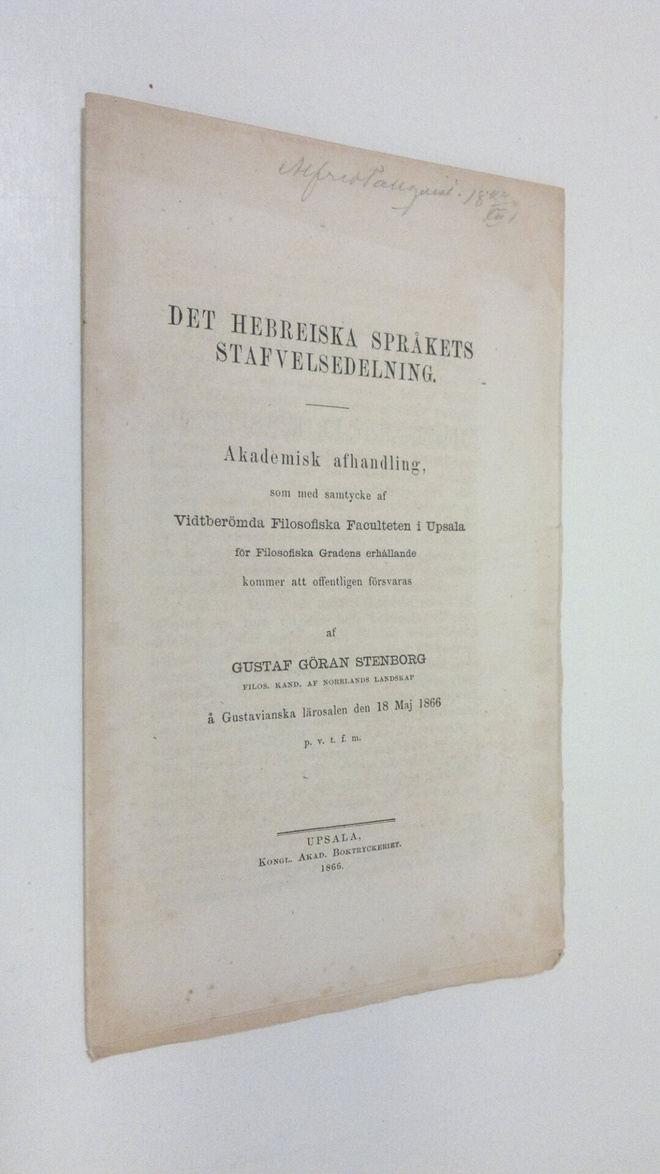 Gustaf Göran Stenborg : Det hebreiska språkets stafvelsed...
