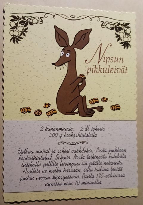 Muumi-kortti: Nipsun pikkuleivät -resepti, ei p.