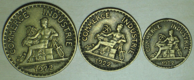 1922 Ranska 50c 1 Franc 2 Francs