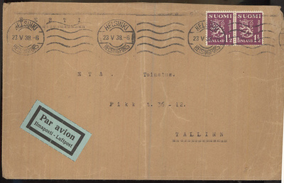 M30 1930 1,50 mk violetti pari lentokirje Viroon