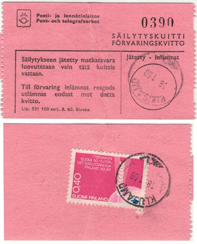 1967  40p itsenäisyys postiautoaseman säilytyskuitilla