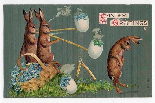 ANTIIKKIKORTTI / Pääsiäispupuja ja lemmikkimunat. 1900-l.