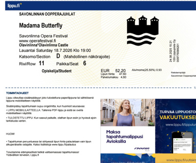 18.7 Madama Butterfly Olavinlinnan ooppera