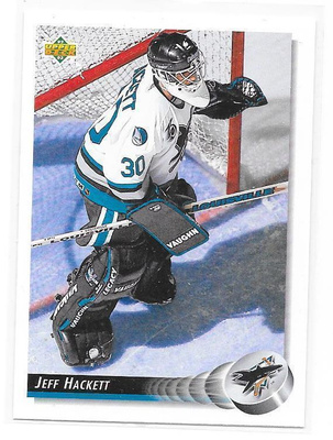 1992-93 Upper Deck #308 Jeff Hackett San Jose Sharks MV