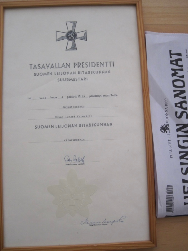 VANHA Luovari Suomen Leijona Ritarimerkki