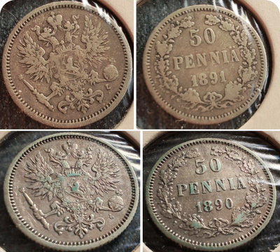 50 PENNIÄ pari v.1890 ja 1891