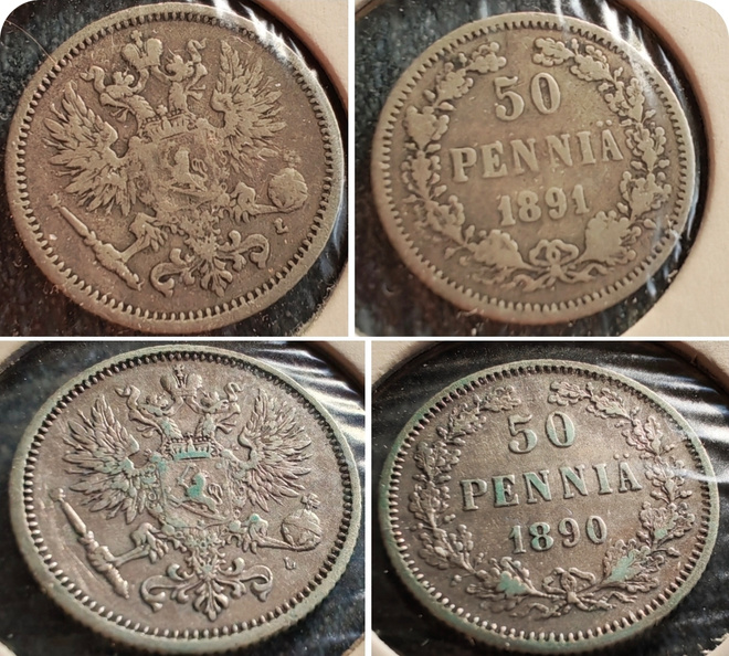 50 PENNIÄ pari v.1890 ja 1891