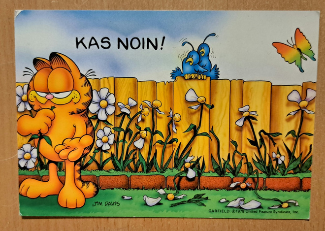 Jim Davis: Karvinen pureskelee kukkaa, käsipostia