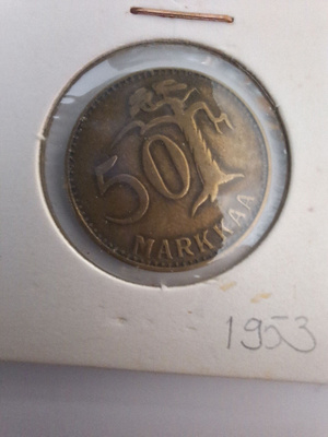 50mk 1953. Variantti 2/3 pisteet m-kirjaimen sisällä.