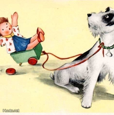 LAPSET / Villi terrieri nuken ja rattaiden kimpussa. 1940-l.