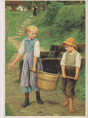 ALBERT ANKER  POSTIKORTTI  -  " VETTÄ KANTAVAT LAPSET "