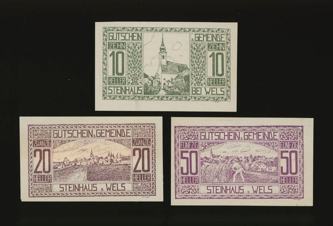 Itävalta Notgeld 10, 20, 50 Heller, Steinhaus 1920